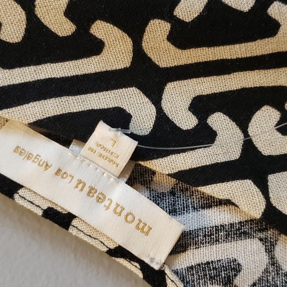 Monteau NWT Geometric Design Belted Linen Blend Top - Picture 3 of 7